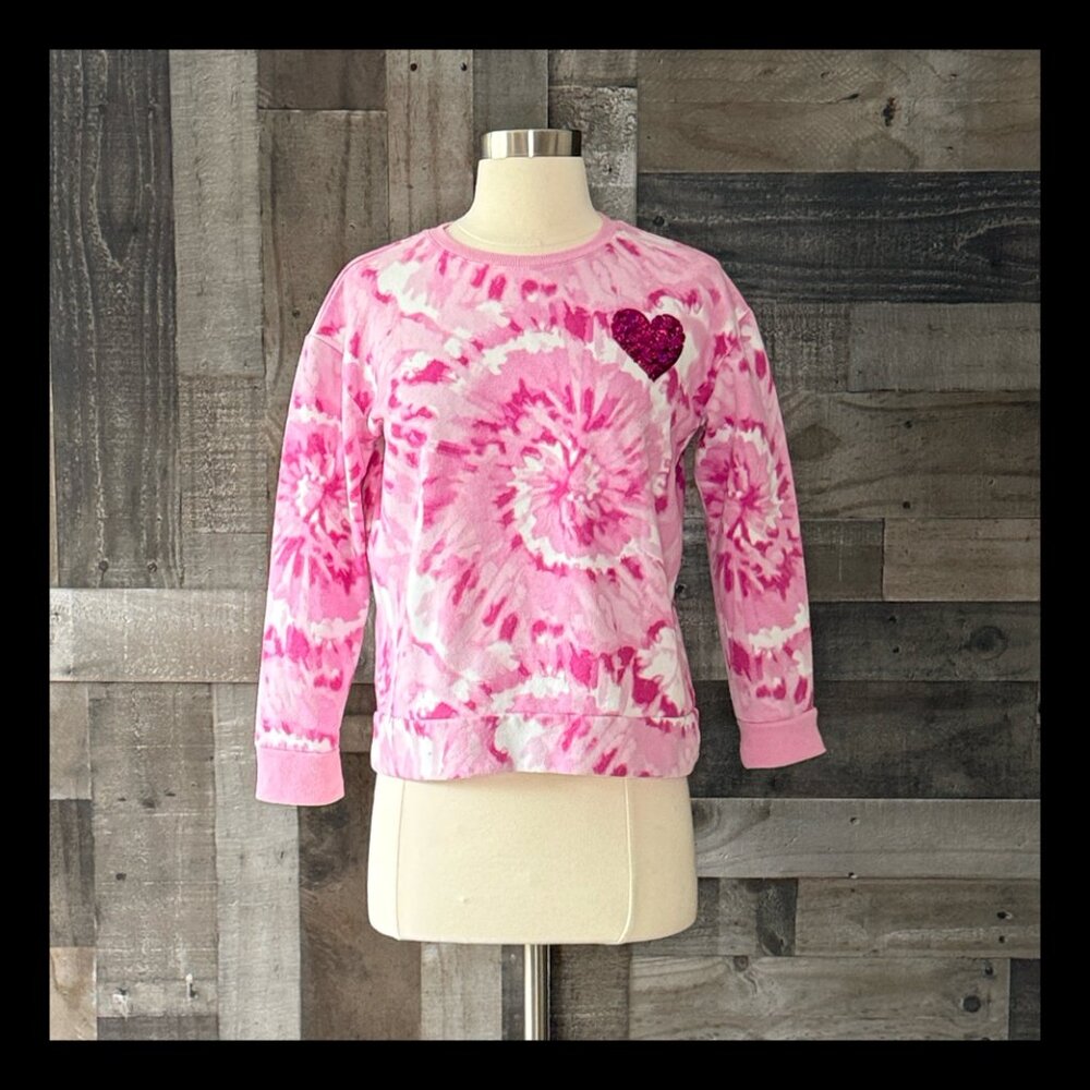 The Children's Place pink tie dye sweatshirt girls large sequin heart lovecore